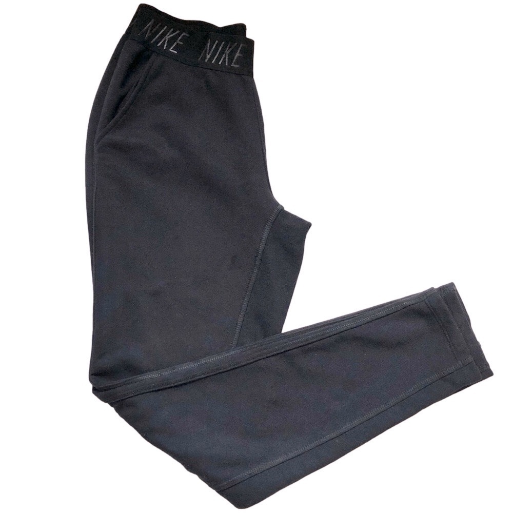 Nike Dri-FIT Relaxed Straight Leg Sweatpants Wide Logo Waistband Black XS Good